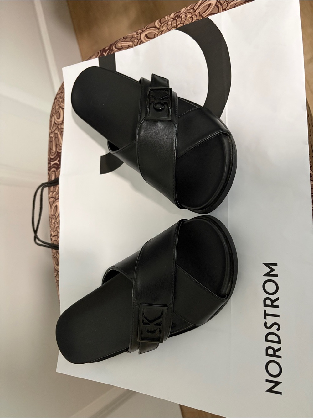 Calvin Klein Black Crossover Slide Sandals